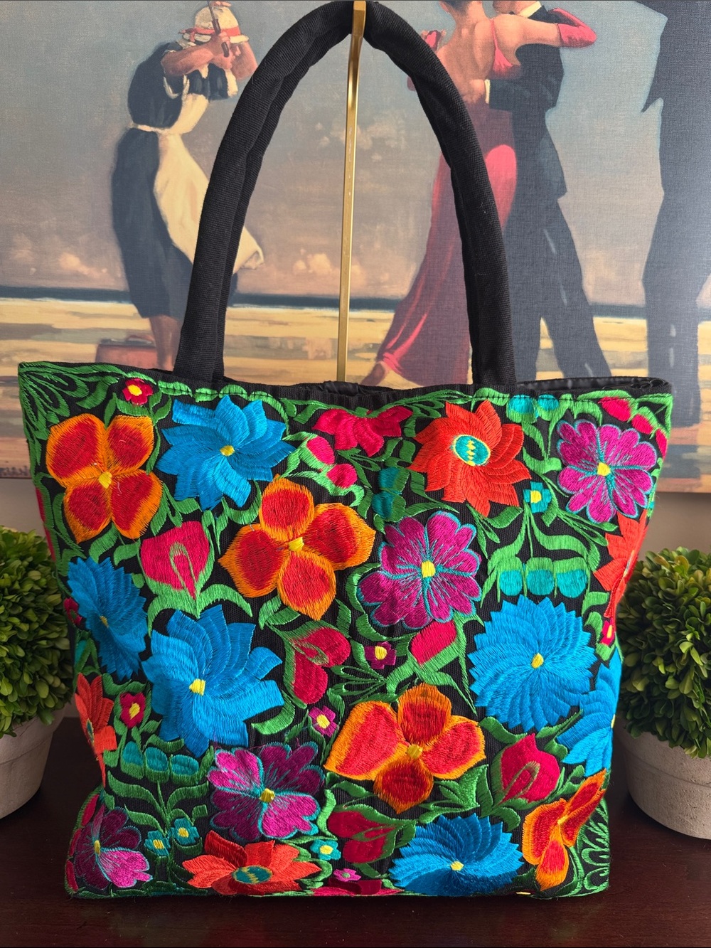 MEXICAN 🪷🌸COLORFUL🌸🪷 EMBROIDERED FLORAL LARGE TOTE BAG 🌟NEW🌟